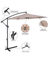 Costway 10' Hanging Umbrella Patio Sun Shade Offset Outdoor Market W/t Cross Base