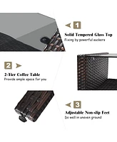 Costway 4PCS Patio Rattan Furniture Set Loveseat Sofa Coffee Table Garden