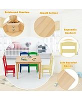 Kids 5 Piece Table Chair Set Pine Wood Multicolor Children Play Room Furniture