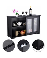 Costway Storage Cabinet Sideboard Buffet Cupboard Glass Sliding Door