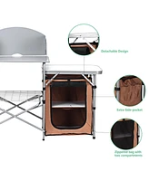 Gymax Outdoor Kitchen Foldable Grilling Stand Portable Camping Grill Table Bbq Table