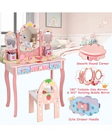 Costway Kids Vanity Princess Makeup Dressing Table Chair Set