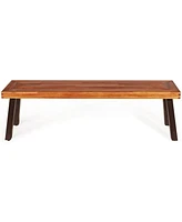 Costway Set of 2 Patio Acacia Wood Dining Bench with Rustic Steel Legs Outdoor Indoor