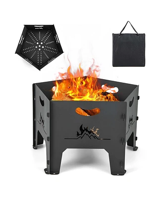 Costway Fire Pit for Outside 19 Inches Collapsible Portable Plug Fire Pit with Storage Bag