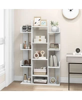 Bookshelf Tree-Shaped Bookcase with 13 Storage Shelf Rustic Industrial Style