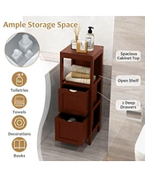 Costway Bathroom Floor Cabinet Freestanding Side Storage Organizer with 2 Removable Drawers