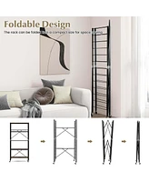 Costway 2 Pcs 5-Tier Folding Shelf Free Diy Design Shelving Unit with 4 Universal Wheels