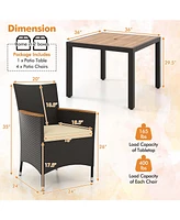 Costway 5 Pcs Patio Dining Table Set for 4 Rattan Conversation Set with Umbrella Hole