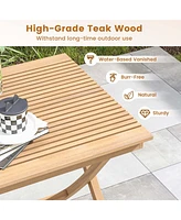 3 Pieces Patio Table Chair Set Wood Bistro Set with Rattan Seat & Teak Wood Frame