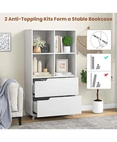 Costway Bookcase with 2 Drawers 4-Tier Open Bookshelf with 4 Storage Cubes for Home Office