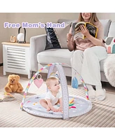 Baby Play Gym Mat Thicker Tummy Time Mat with 5 Detachable Hanging