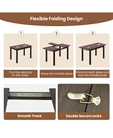 Costway Extendable Dining Table Folding Rubber Wood Table for 4 People with Safety Locks