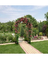 Costway Garden Arch Arbor Trellis with Gate 7.5 ft Patio Archway Pergola for Wedding