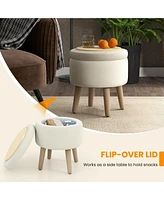 Costway Round Storage Ottoman Accent Storage Footstool with Tray for Living Room Bedroom