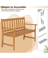 Costway Patio Acacia Wood Bench 2-Person Slatted Seat Backrest