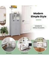 Bathroom Floor Storage Cabinet Kitchen Cupboard with 2 Drawers & Glass Doors