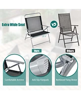 Costway 3pcs Patio Folding Table Chair Set Extra-Large Seat Metal Frame Portable Outdoor