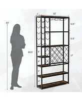 Costway Industrial Wine Rack Multi-purpose Freestanding Bakers Rack with Glass Holder