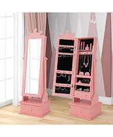 Kid Freestanding Jewelry Armoire 2-in-1 Full Length Mirror Storage Drawer