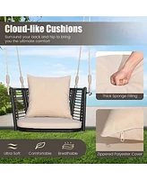 Costway Patio Hanging Rattan Basket Chair Swing Hammock with Seat Cushion