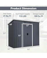 3.6' x 7.1' Outside Garden Storage Shed Tool House with Ground Foundation Frame