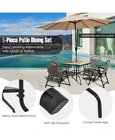 Patio Dining Set for 4 Folding Chairs & Dining Table Set with Umbrella Hole