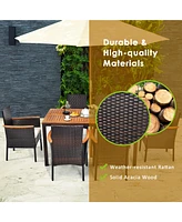 Gymax 7PCS Rattan Outdoor Dining Set Patio Furniture Set w/ Cushions Umbrella Hole