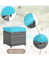 Gymax 7PCS Rattan Patio Sectional Sofa Set Conversation Set w/ Turquoise Cushions