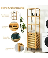 Costway Tilt-out Laundry Hamper Bamboo Tower Hamper w/3-Tier Shelves