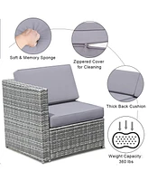 Gymax Set of 8 Gray Rattan Wicker Sofa & Table Outdoor Cushioned Sectional Patio Furniture