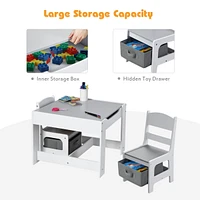 Kids Table Chairs Set With Storage Boxes Blackboard Whiteboard Drawing