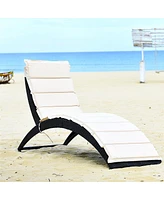 Folding Patio Rattan Lounge Chair Chaise Cushioned Portable Garden Lawn