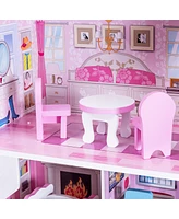 Costway 28'' Dollhouse w/ Furniture Gliding Elevator Rooms 3 Levels Young Girls Toy