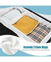 Costway Laundry Hamper w/Wheels & Lid, 125L 3-Section Clothes Hamper w/2 Liner Bags