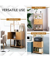 Costway Bamboo Bathroom Cabinet Freestanding Tall Storage Shelf Unit w/2 Doors & Shelves