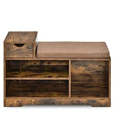 Costway 2-tier Shoe Bench Storage Shoe Rack Organizer Cabinet with Cushion for Entryway