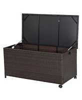 Costway 50 Gallon Patio Rattan Wicker Storage Deck Box Container Wheels W/Liner