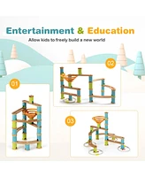 Costway Wooden Marble Run Construction 111PCS Stem Educational Learning Toys for Kid