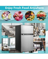 Costway 3.2 Cu.Ft Mini Refrigerator with Freezer Compact Fridge with 2 Reversible Door