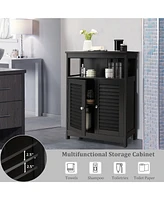 Costway Bathroom Wood Storage Cabinet w/ Double Shutter Door
