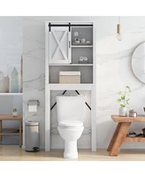 Costway Over the Toilet Bathroom Storage Cabinet with Sliding Barn Door & Adjustable Shelf