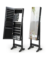 Costway Jewelry Cabinet Armoire Full Length Frameless Mirror Lockable with Lights