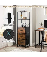 Costway Vertical 3 Drawer Dresser w/ 3 Shelves Tall Storage Tower Chest Freestanding