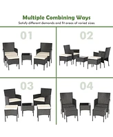 Costway 5PCS Patio Rattan Furniture Set Cushioned Sofa Ottoman Armrest Side Table Garden