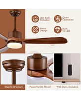 Costway 52'' Ceiling Fan with Led Light Reversible w/ Adjustable Temperature