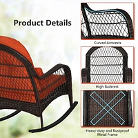 Costway Patio Wicker Rocking Chair W/Seat Back Cushions & Lumbar Pillow Porch