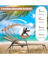 Costway Patio Heavy-Duty Chaise Lounge 5-Level Adjustable Outdoor Recliner Canopy Cup