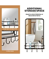 Costway Wall Bathroom Mirror w/ Shelf Hooks Sturdy Metal Frame for Bedroom Living Room