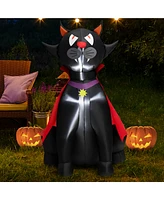 Costway 4.7 Ft Halloween Inflatable Vampire Black Cat with Red Cloak Blow-up Decoration