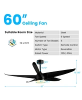 Costway 60'' Reversible Ceiling Fan with Light 2700K/4200K/6500K Adjustable Led Fan